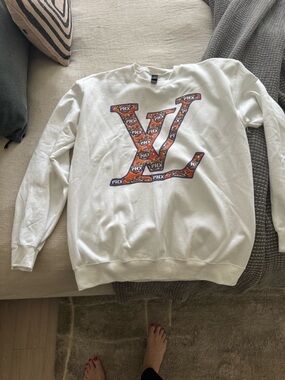 Gildan White Crewneck Sweatshirt with Orange & Purple PHX suns LV Graphic